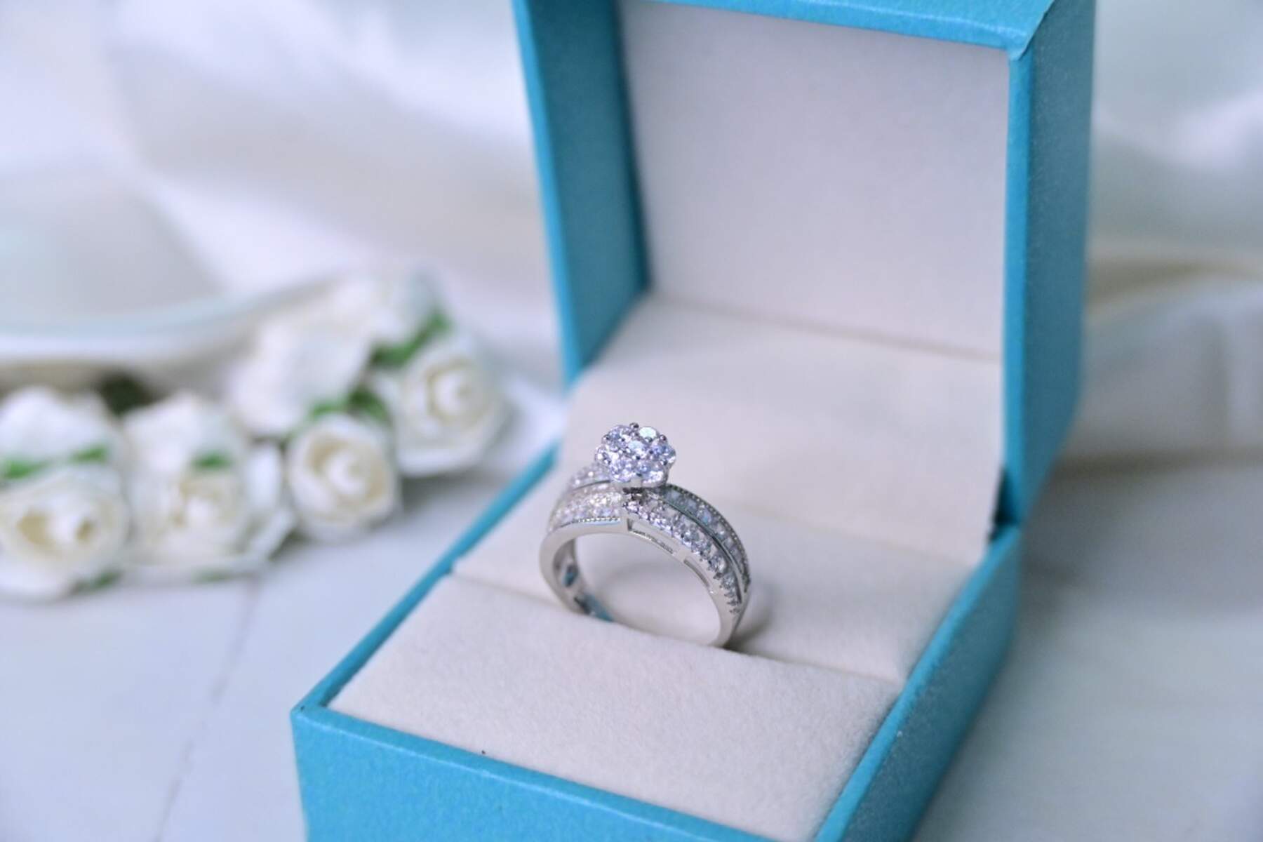 Floral CZ Silver Ring