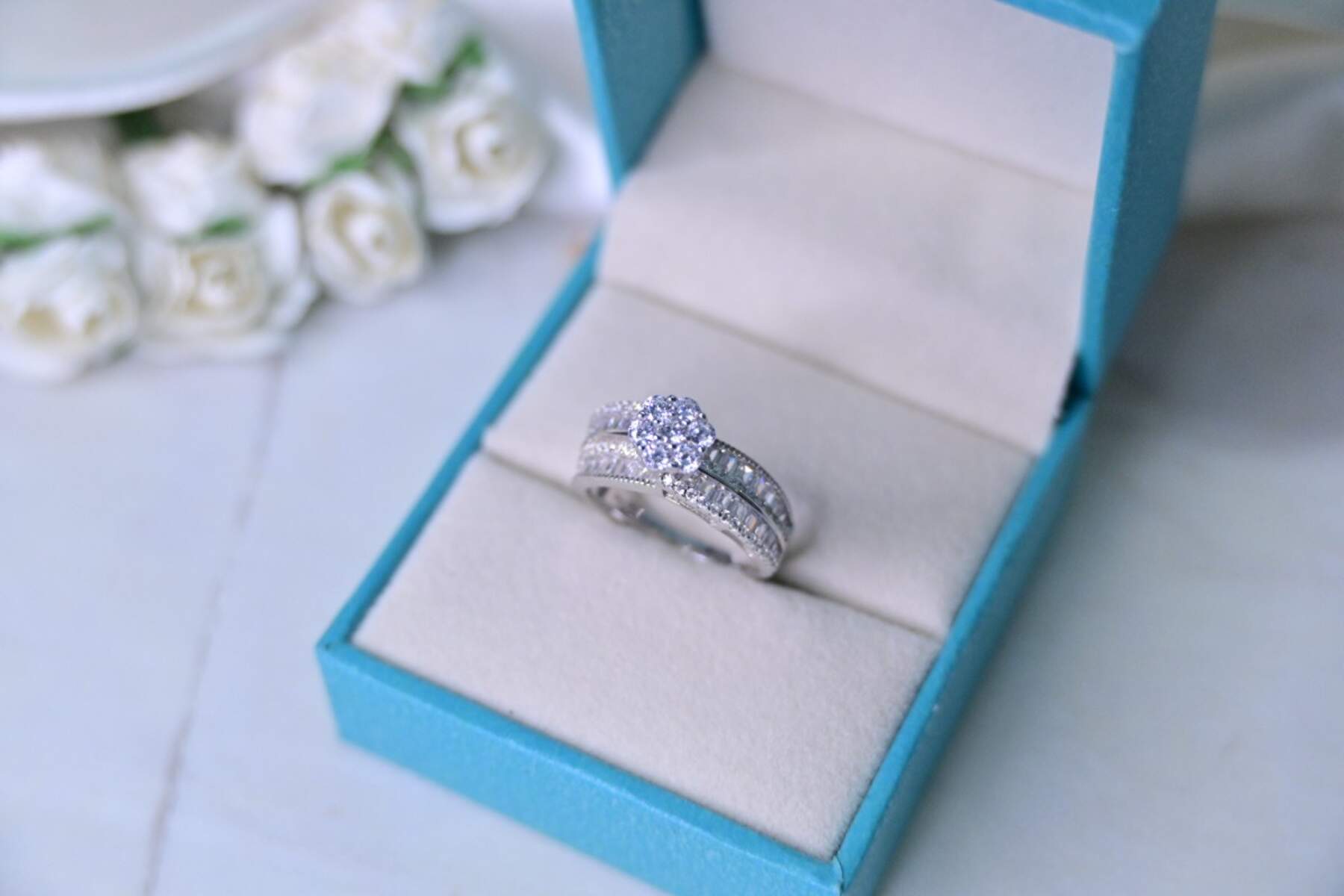 Floral CZ Silver Ring
