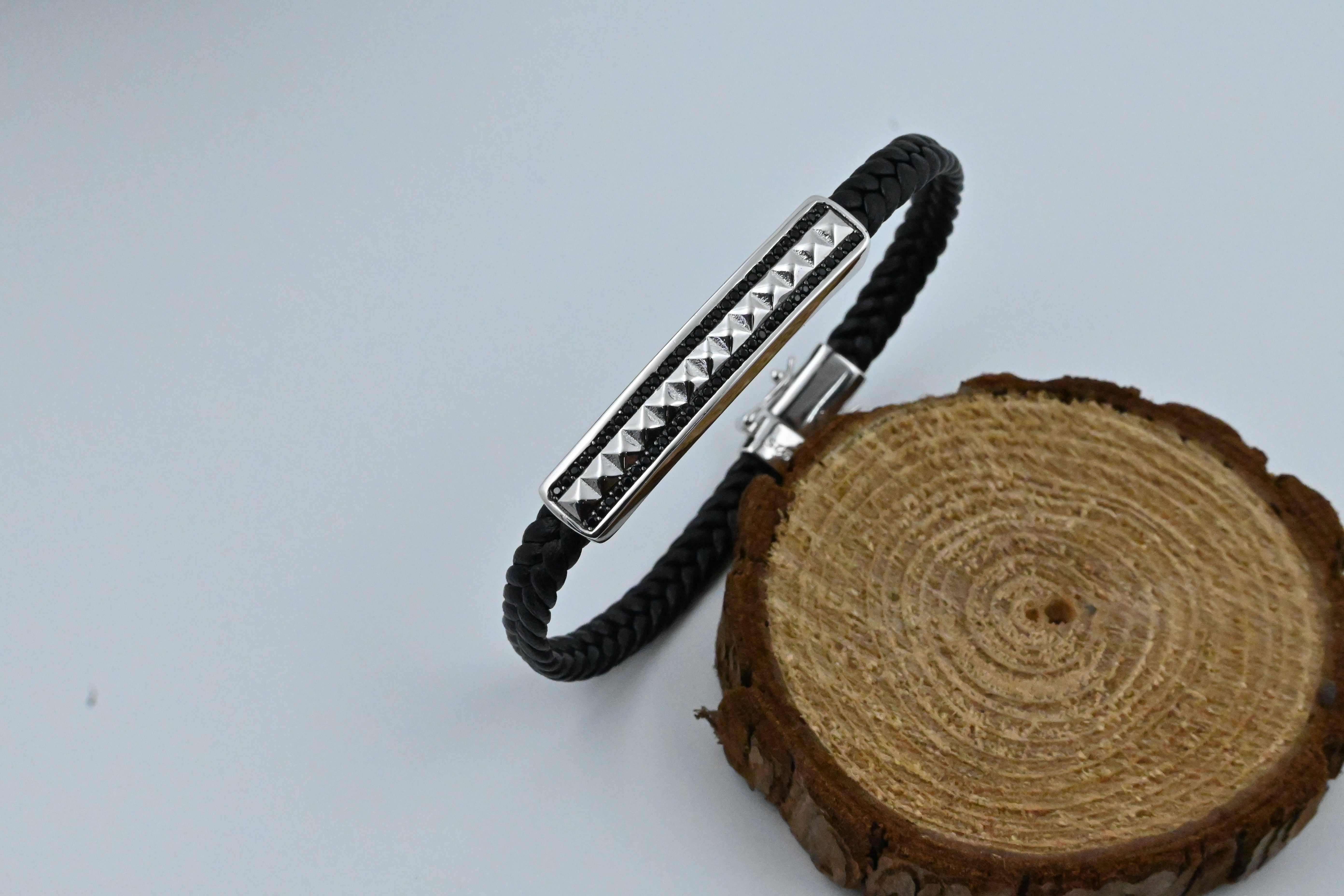 Leather Belt Silver Bracelet for Men