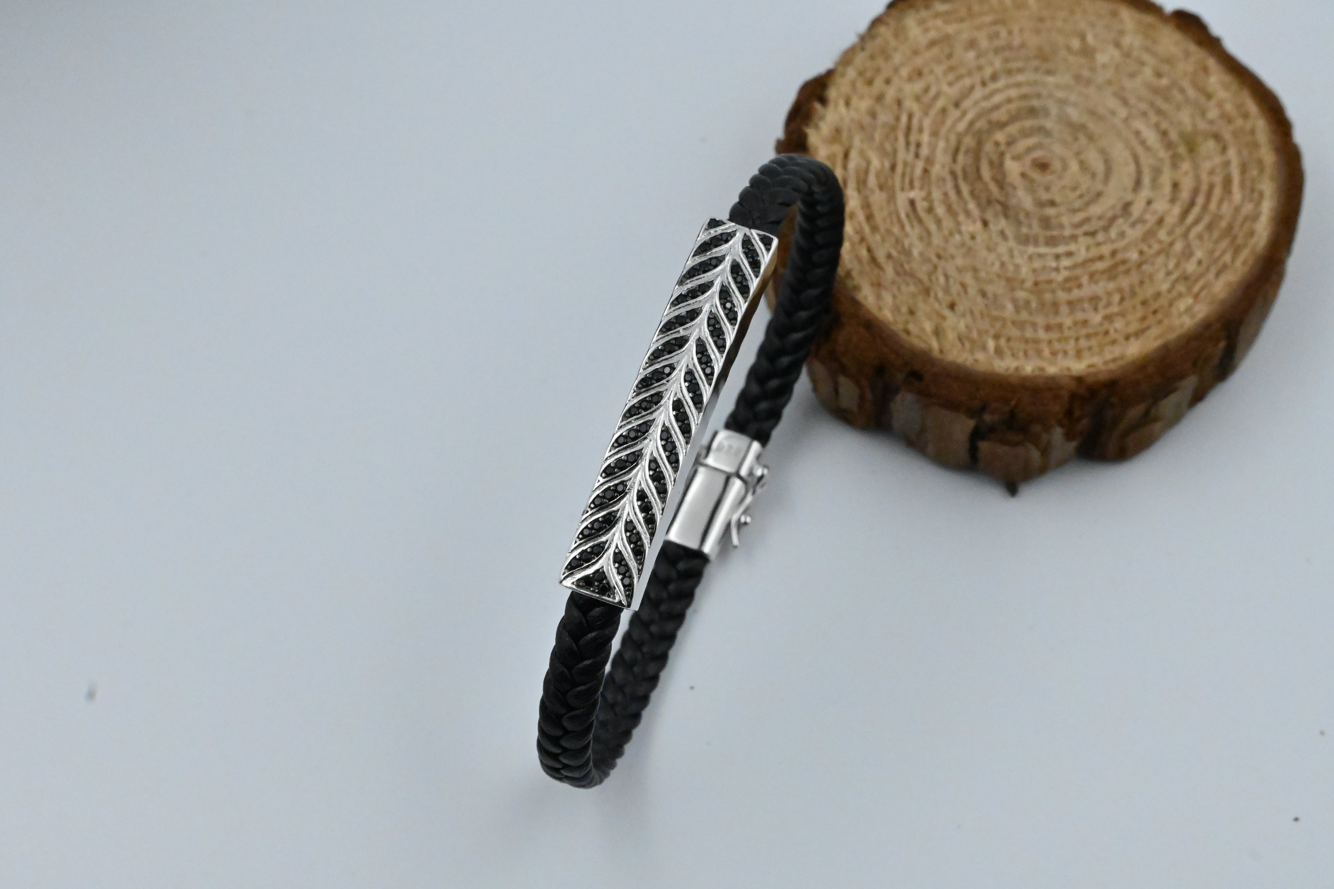 Leather Belt Silver Bracelet for Men