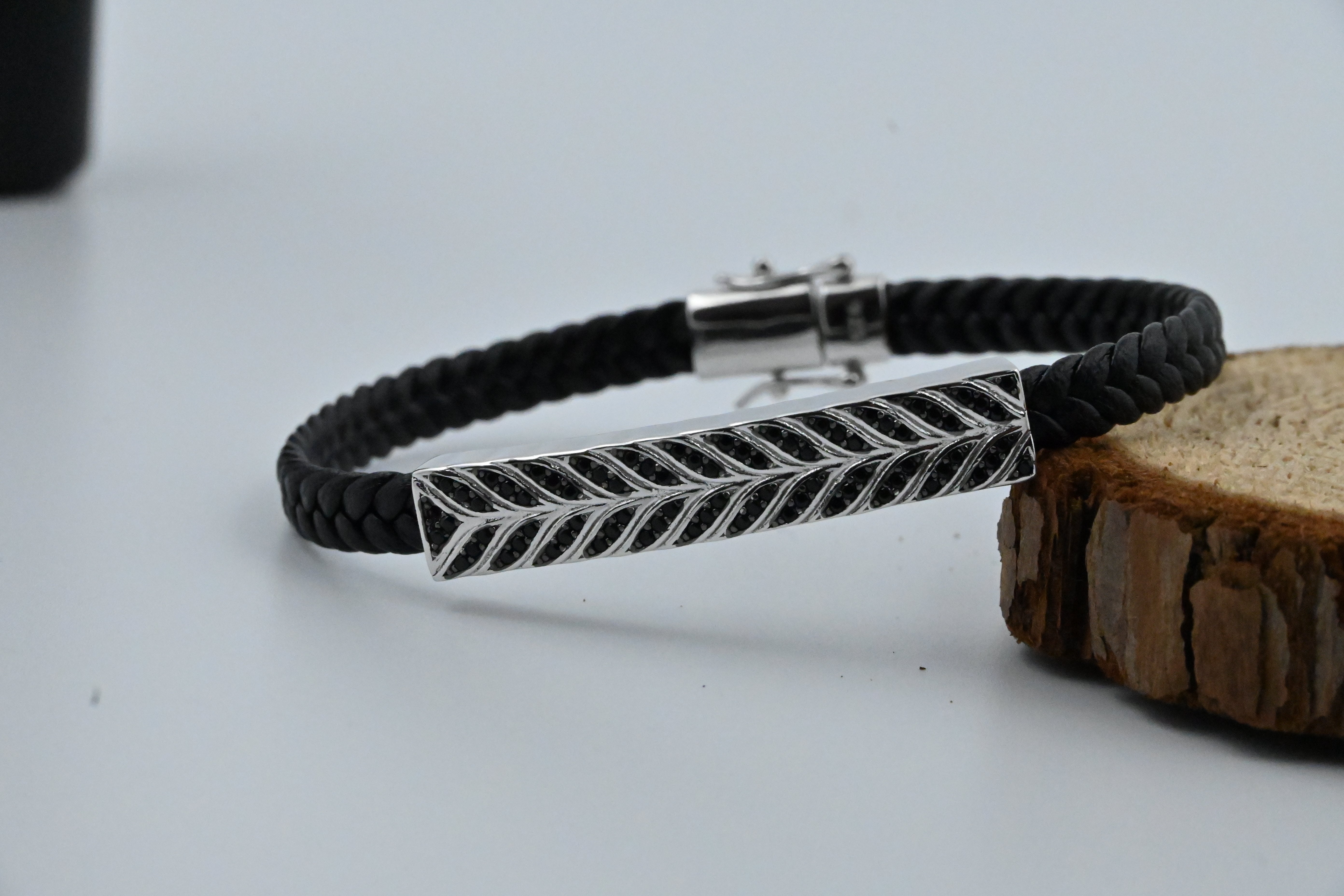 Leather Belt Silver Bracelet for Men