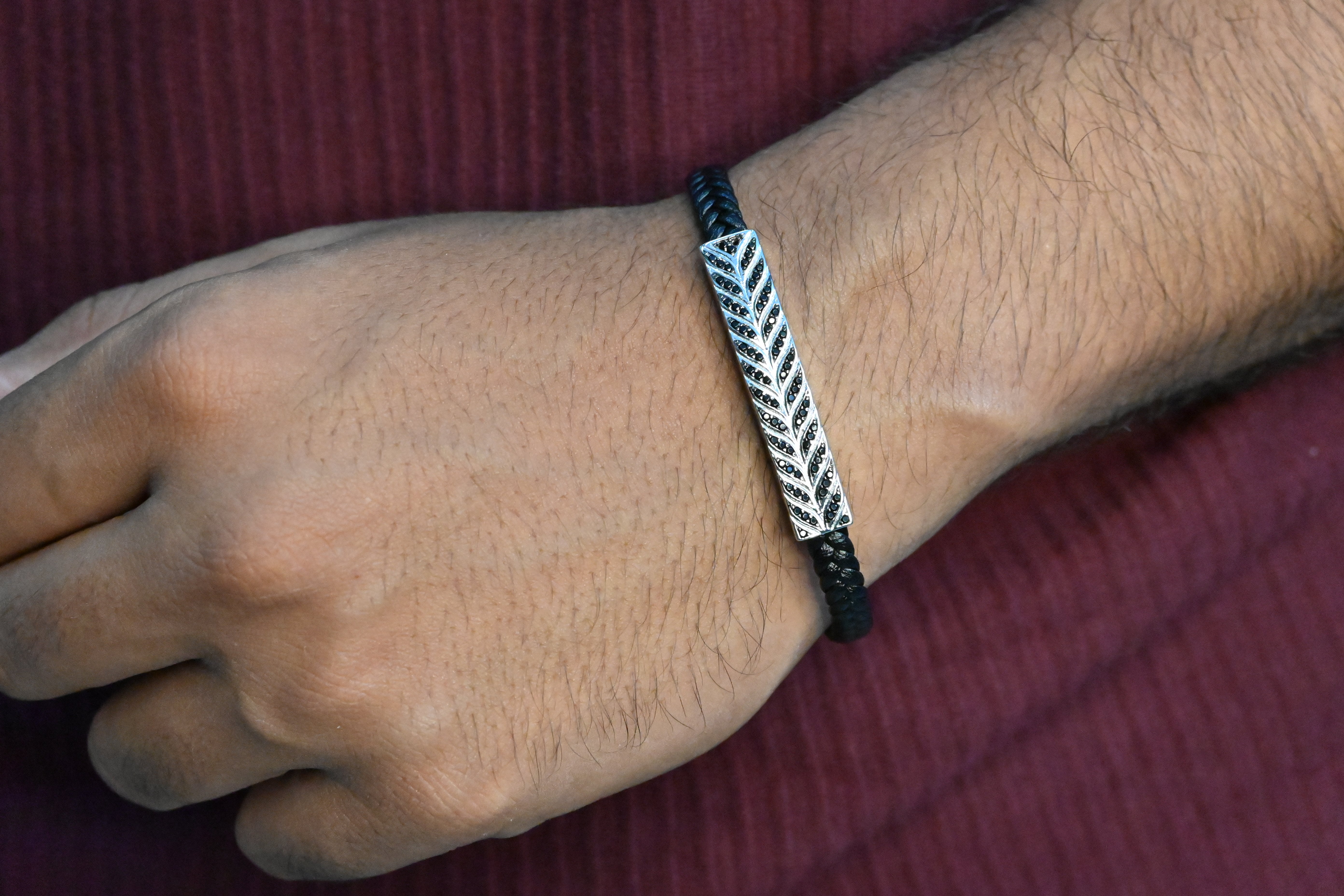 Leather Belt Silver Bracelet for Men