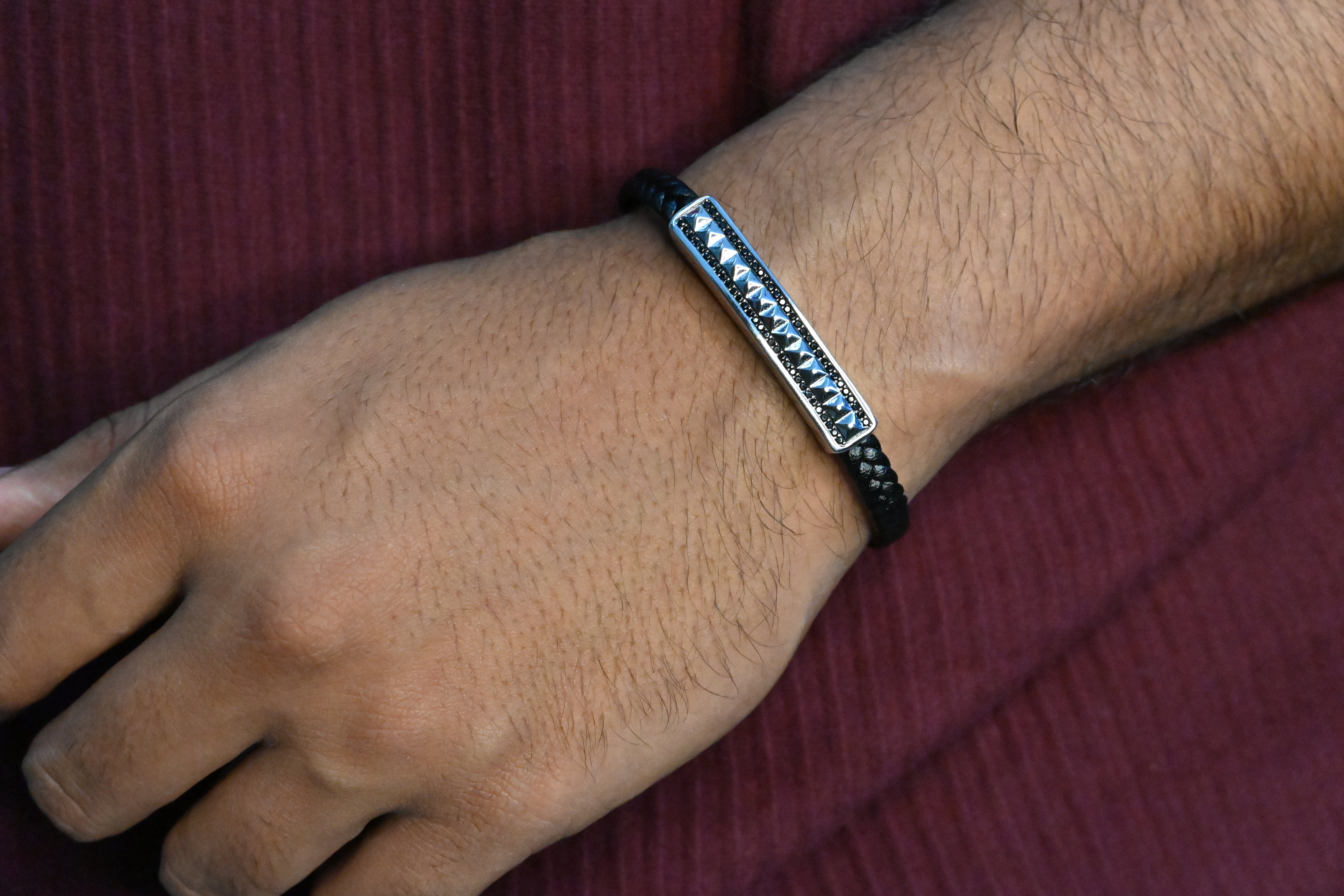 Leather Belt Silver Bracelet for Men