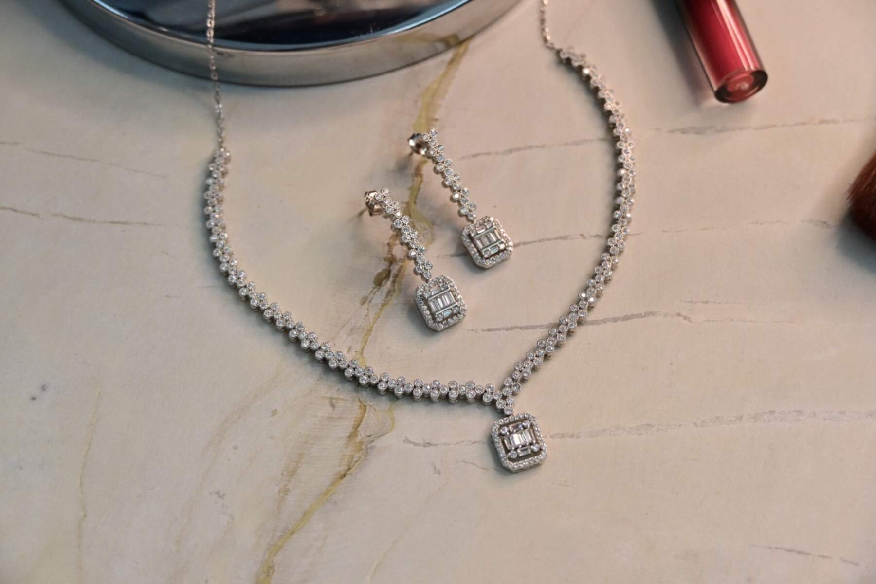 CZ Studded Silver Set